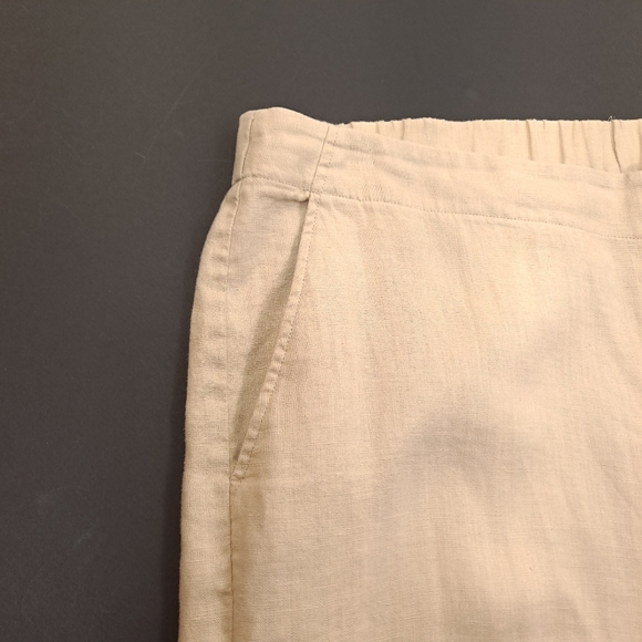 EILEEN FISHER Wide Leg Capri Pants Beige Organic Linen Elastic Waist - Sz Medium - Picture 3 of 7